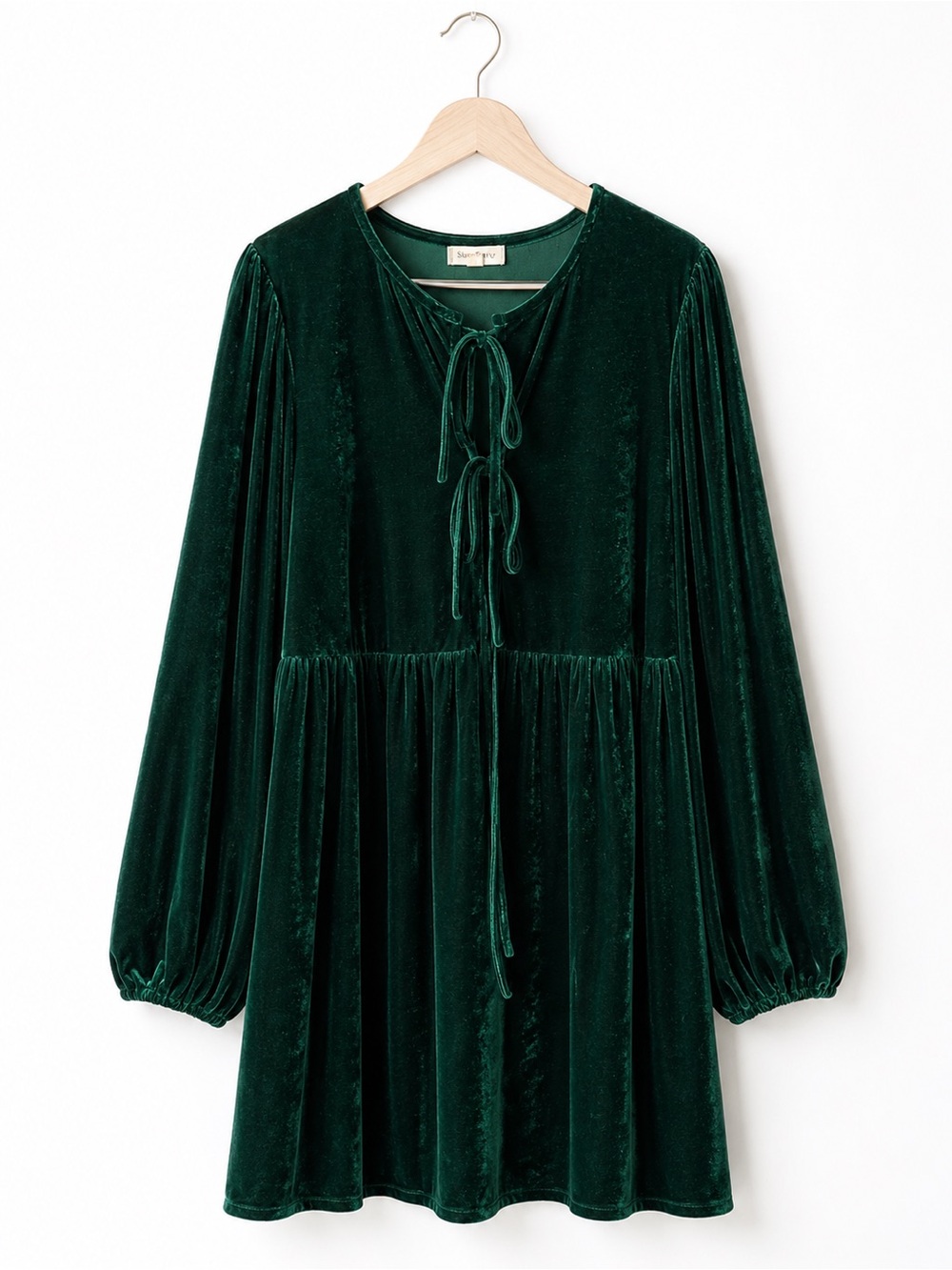 Shop Stevie Velvet Green Holiday Bow Dress
